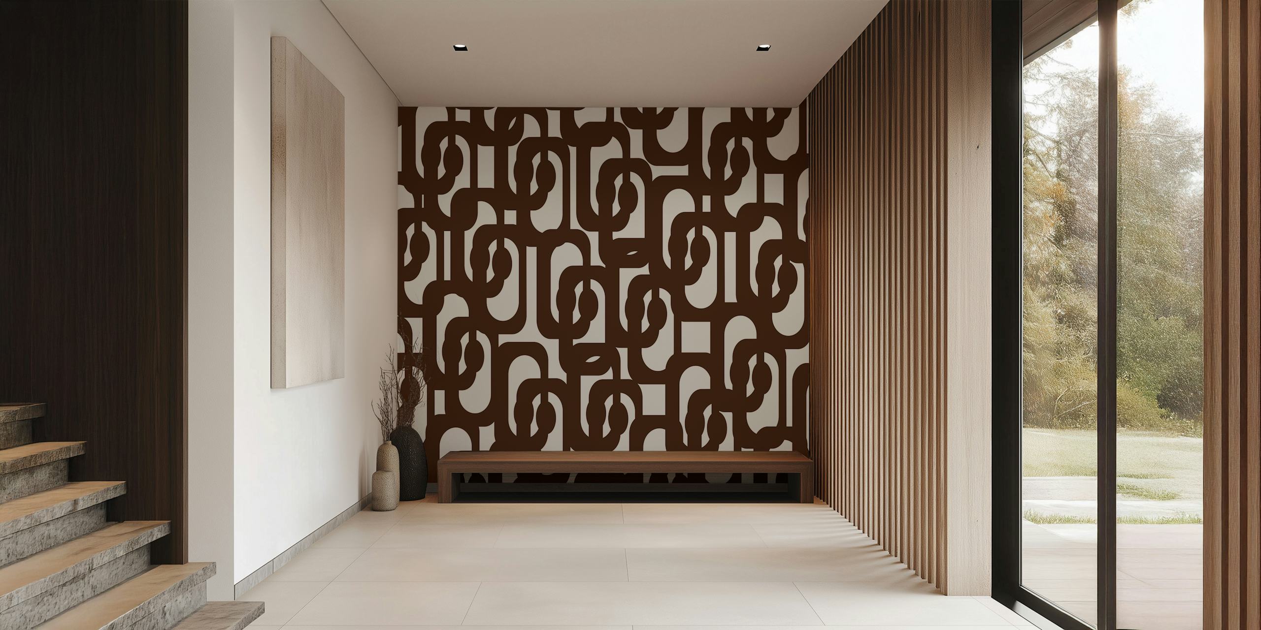 Mid Century Modern Loops Dark Brown and Cream Wallpaper