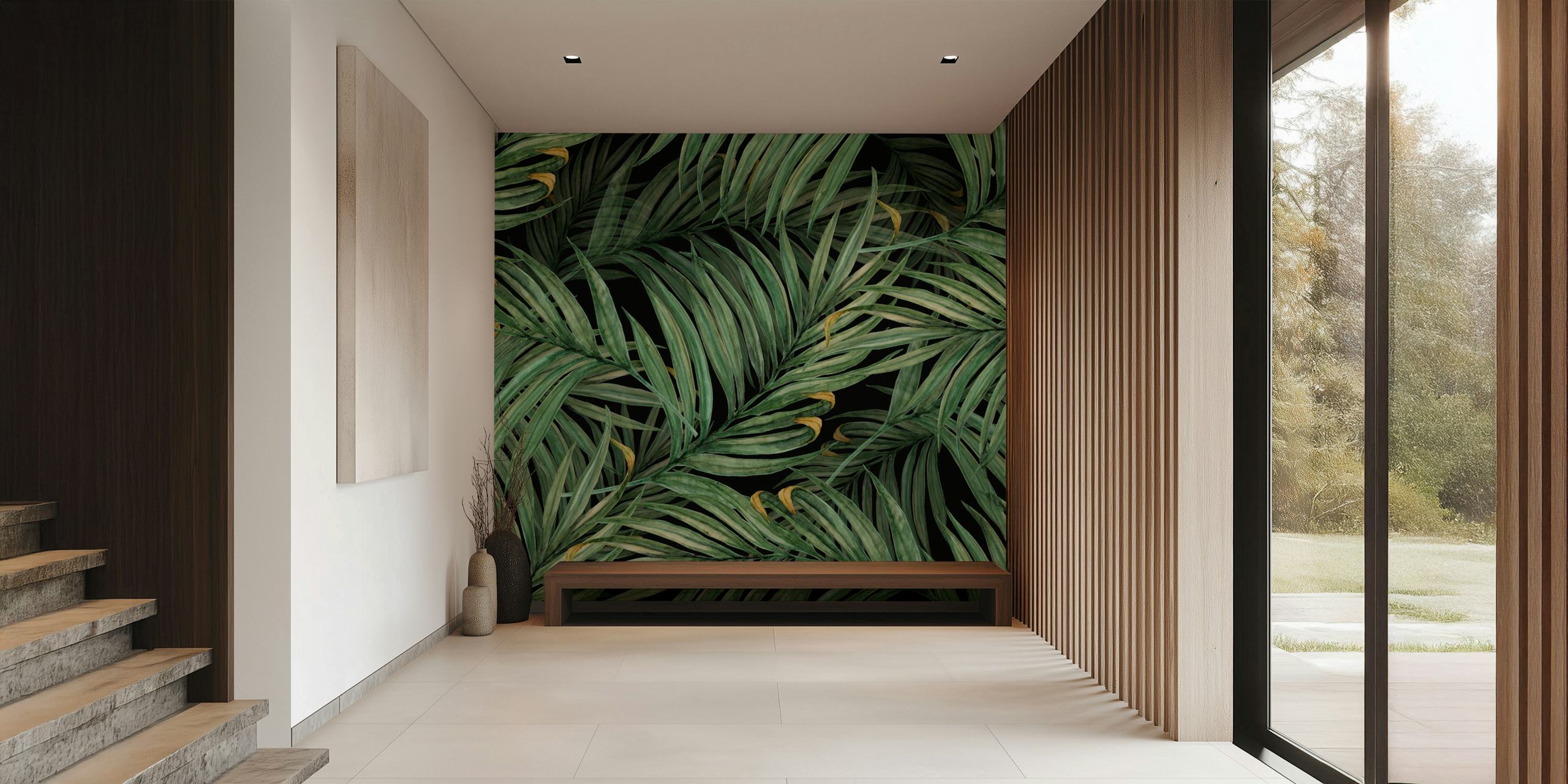 Palm leaves wallpaper on a black background