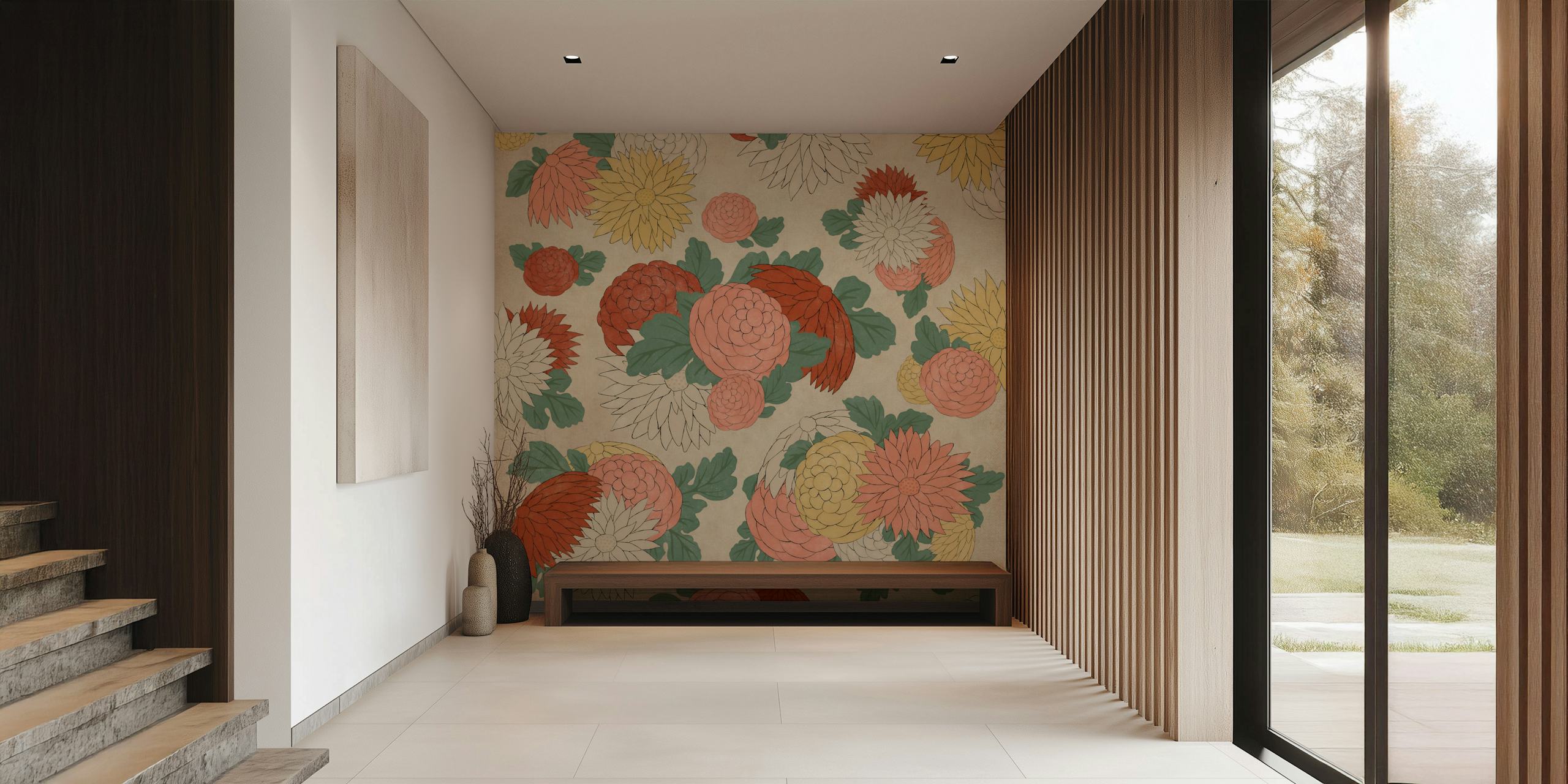 Japanese chrysanthemum wallpaper in a room