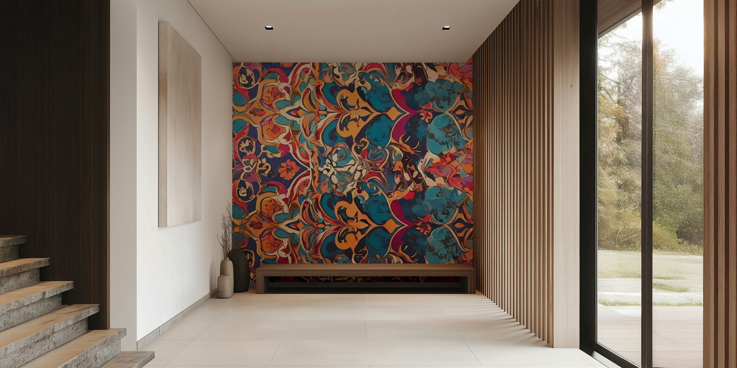 Elegant floral arabesque wallpaper design