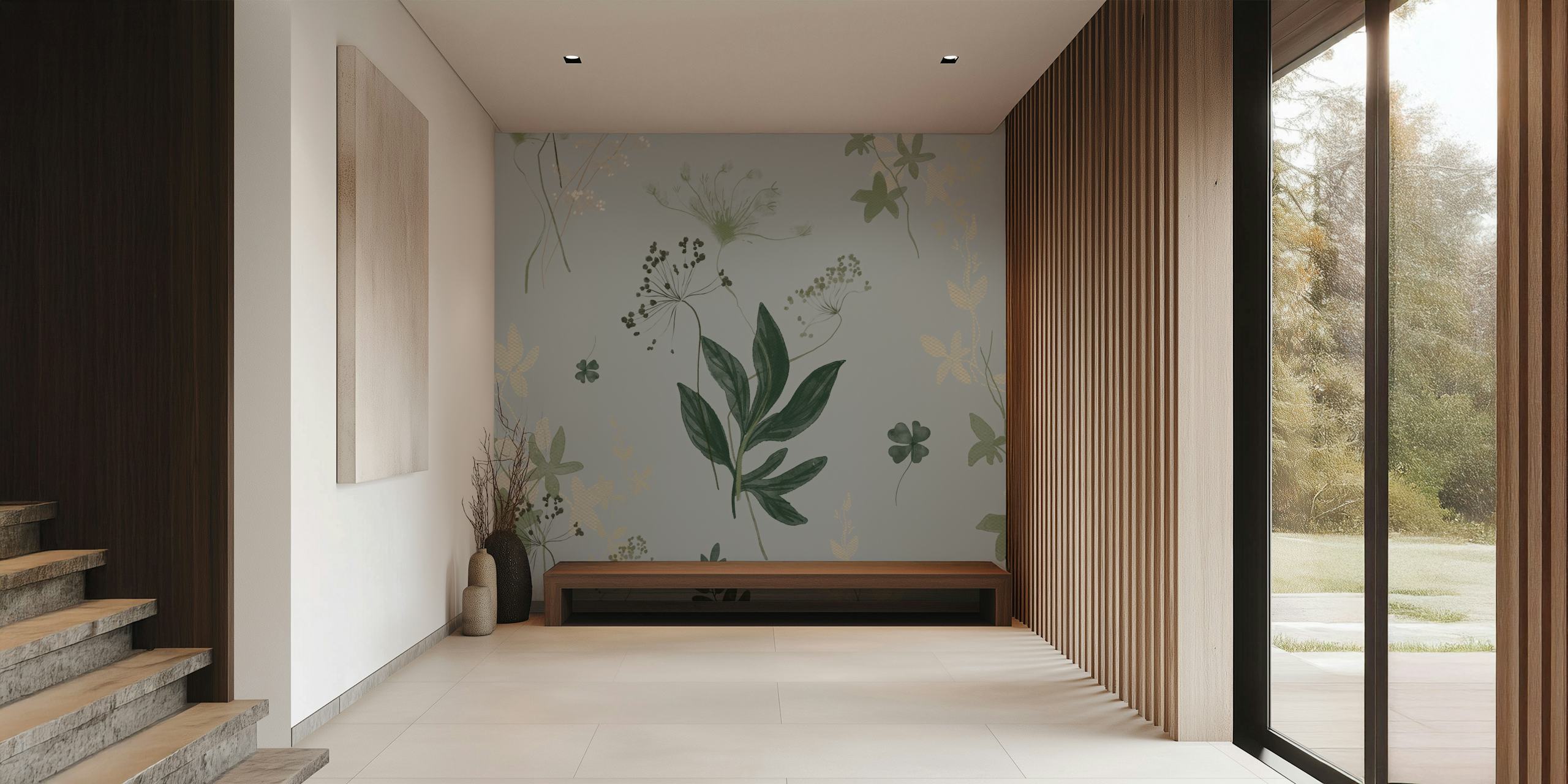 Floral wallpaper design in a living area