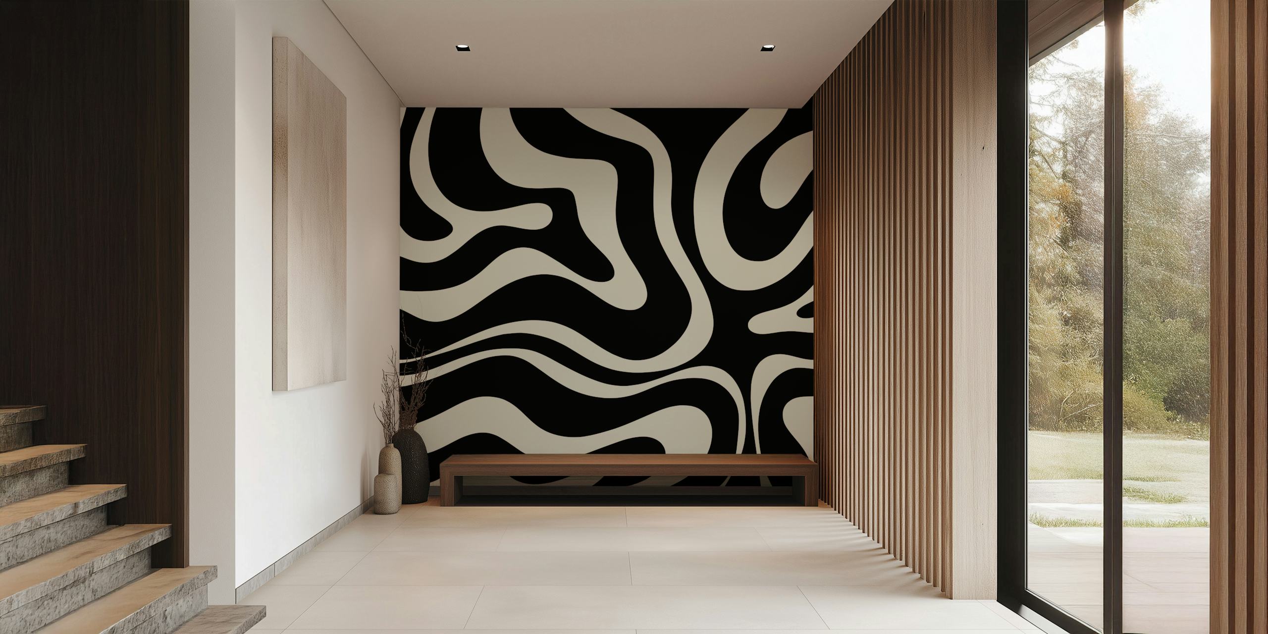 Modern Retro Liquid Swirl-behang in een kamer
