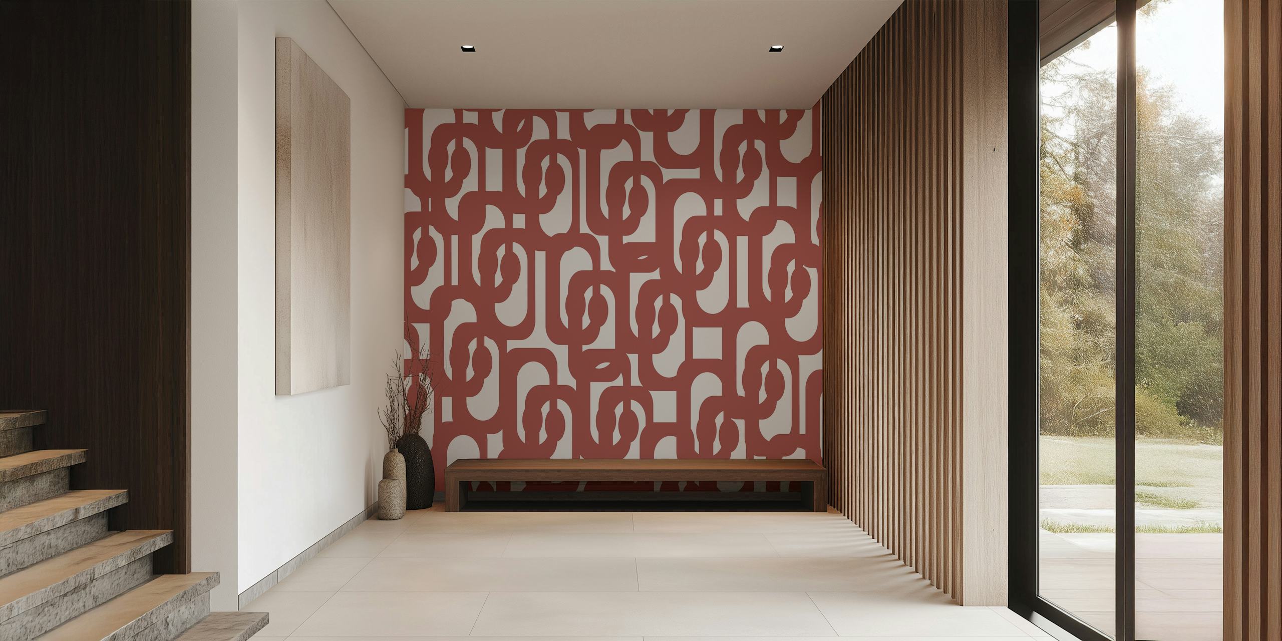 Maroon and white mid century modern loops wallpaper