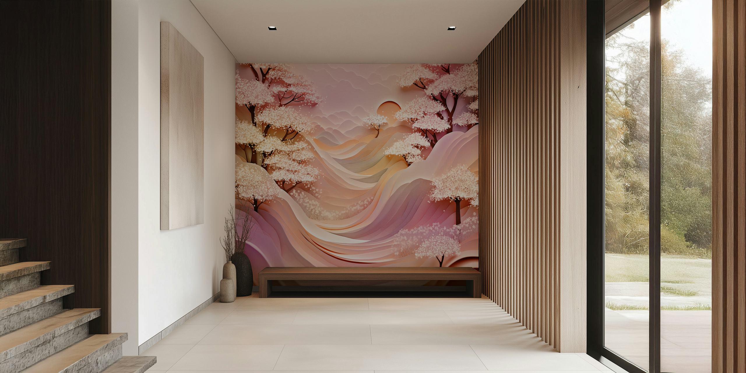 Sakura Garden Pink Rainbow Tapeta V Pokoji