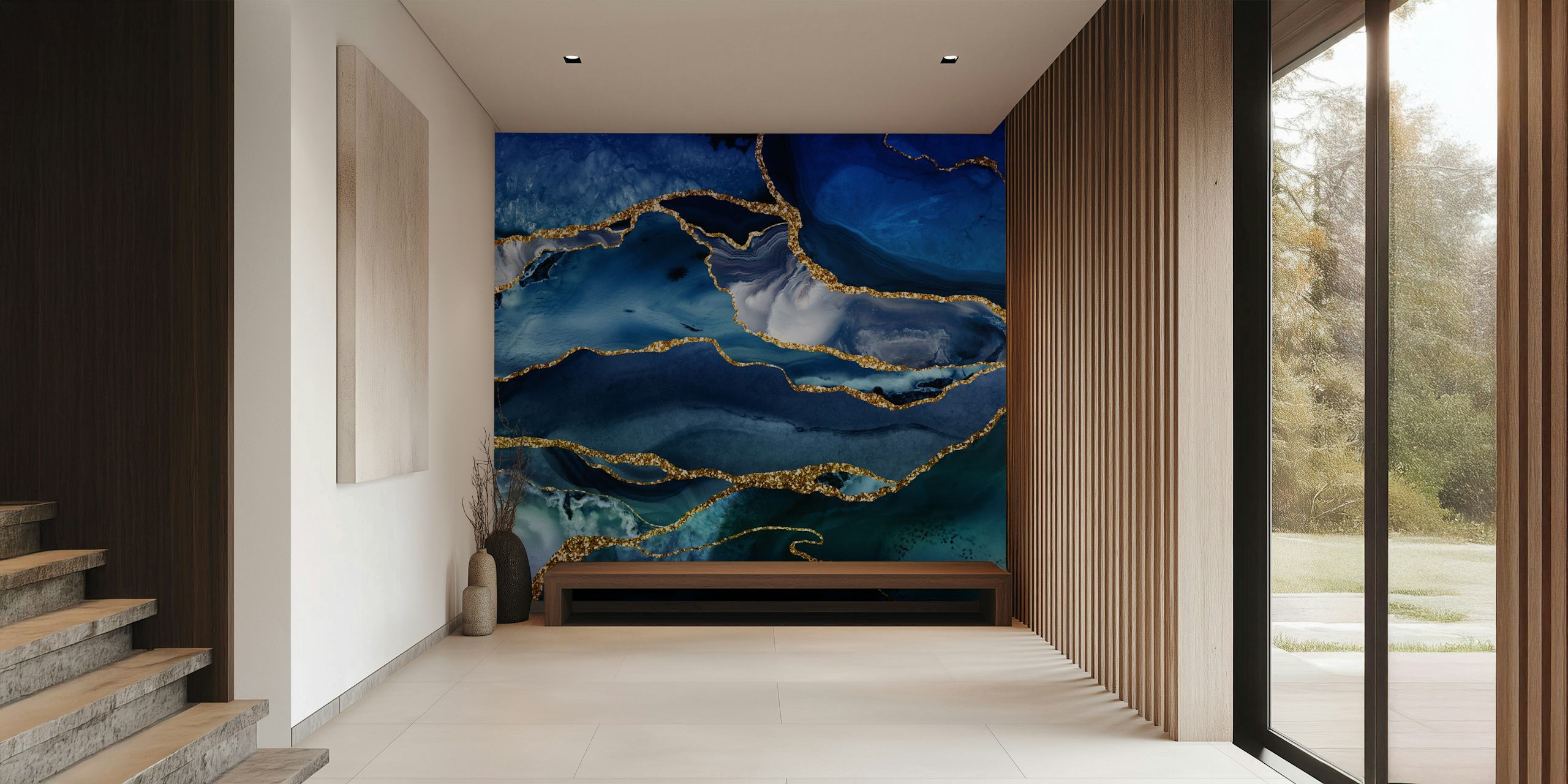 Tapeta Classic Blue Marble Mosaic w pokoju