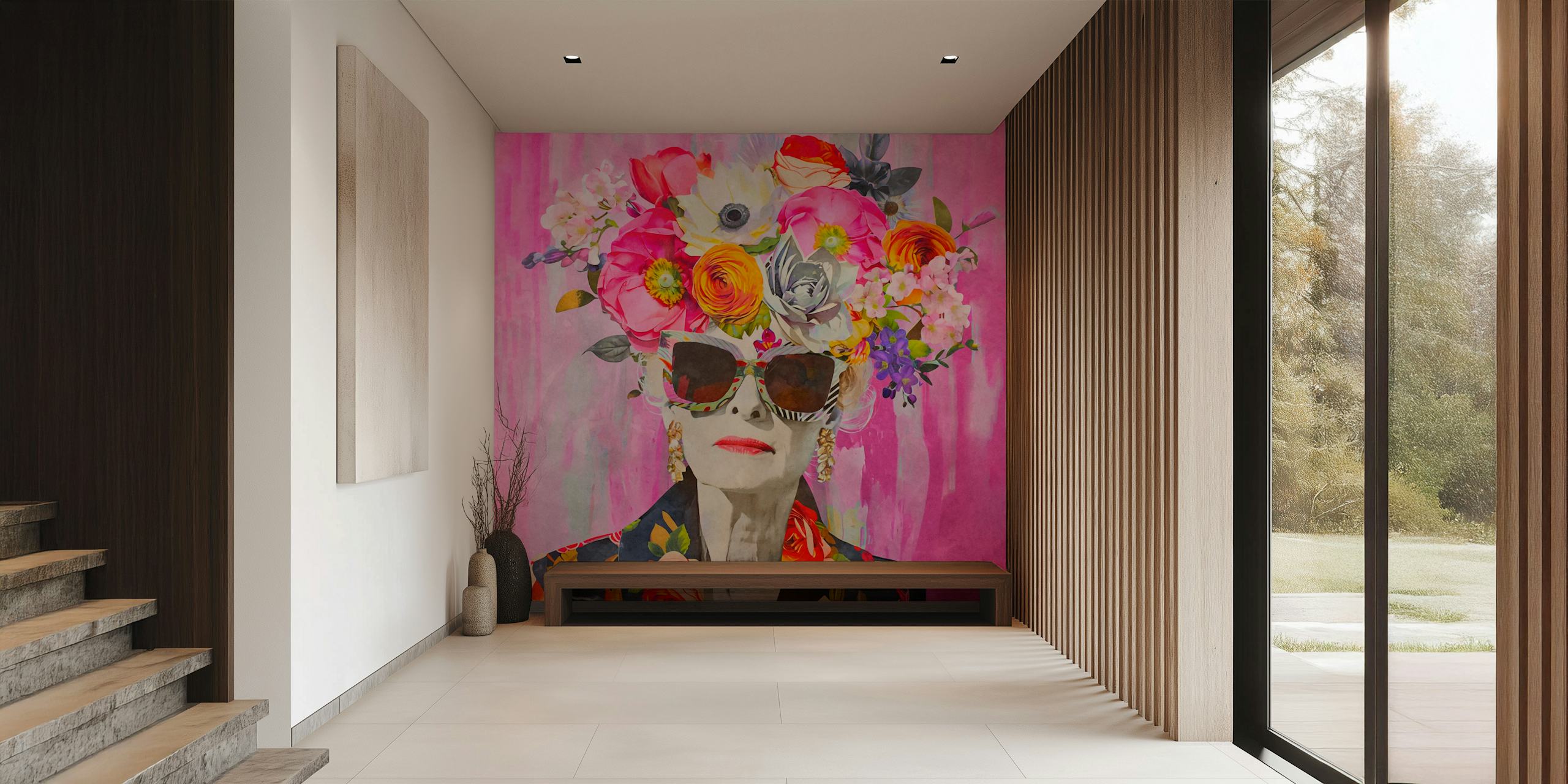 Female Portrait wallpaper med blommig huvudprydnad