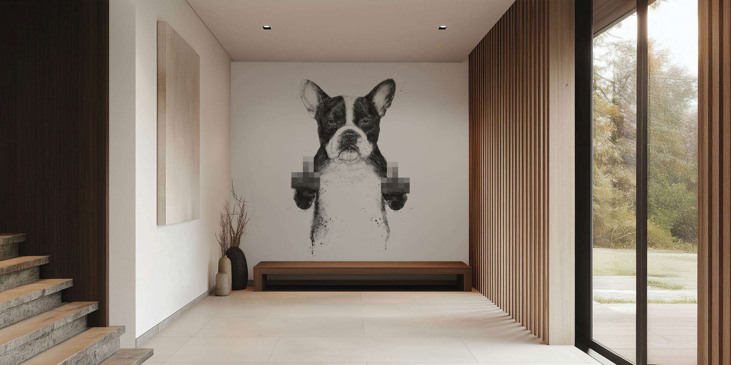 Censored dog papel de parede em uma sala estilosa