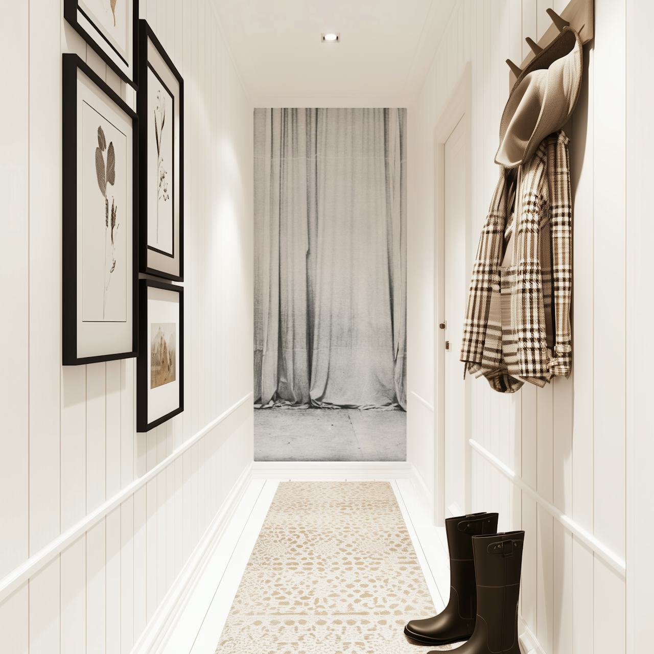Papel de parede elegante com cortina em um quarto
