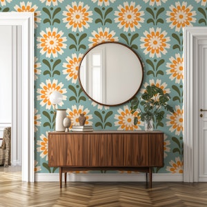 Rustic Daisy Harmony in Orange Blue - L