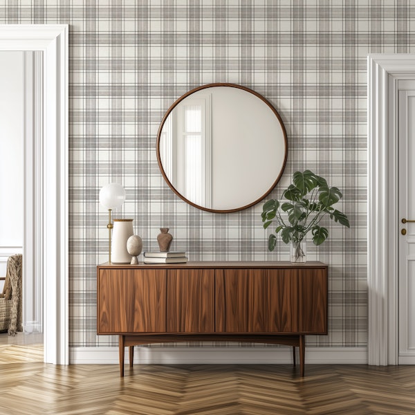 Classic Woven Farmhouse Plaid Check Gray