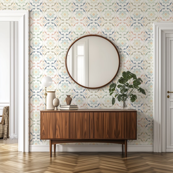 Aged Cement Tile Backsplashes Mixed Colors