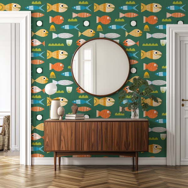 Sardines Green Mid Century Modern Fish Retro