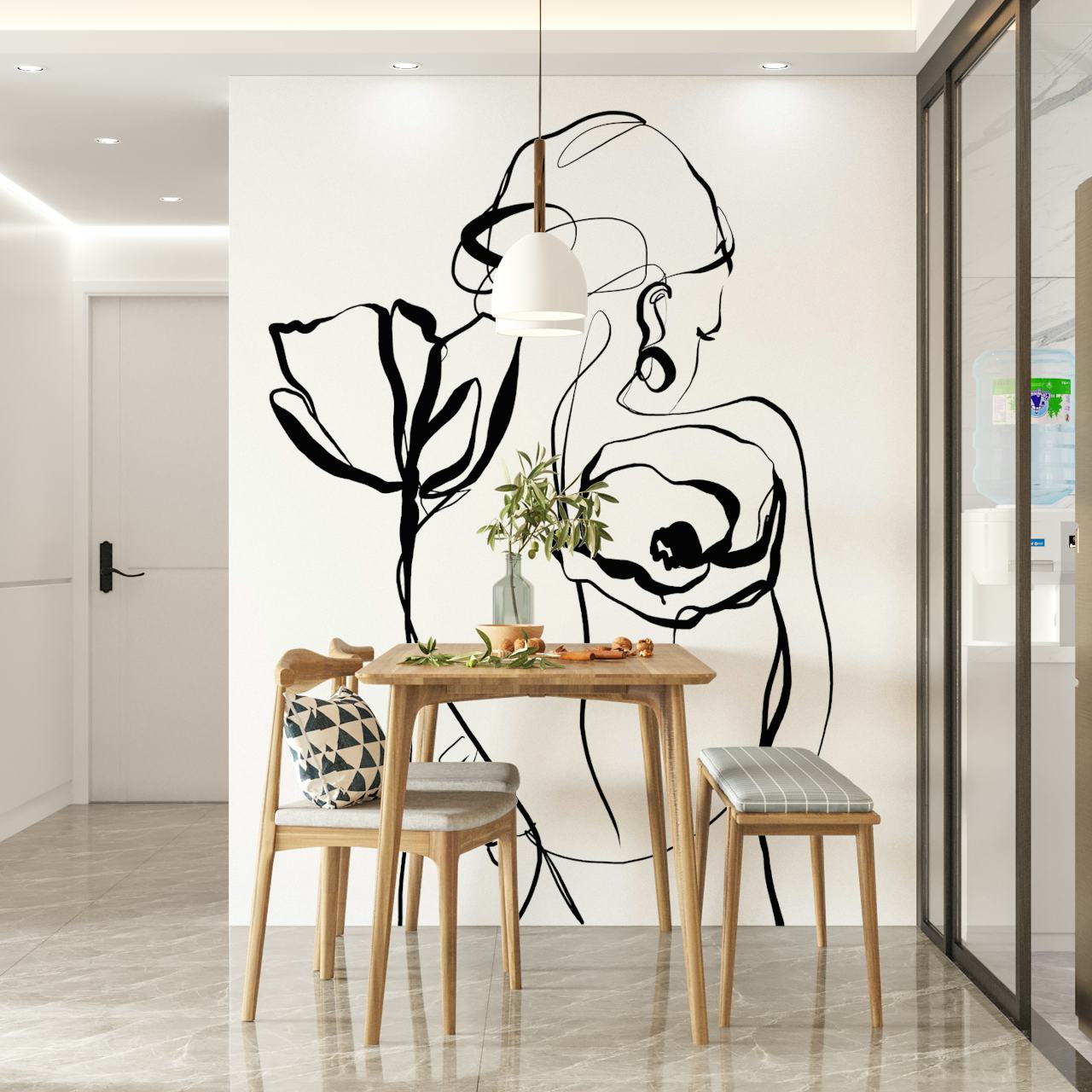 Papel de parede Graceful Floral Figure em um quarto