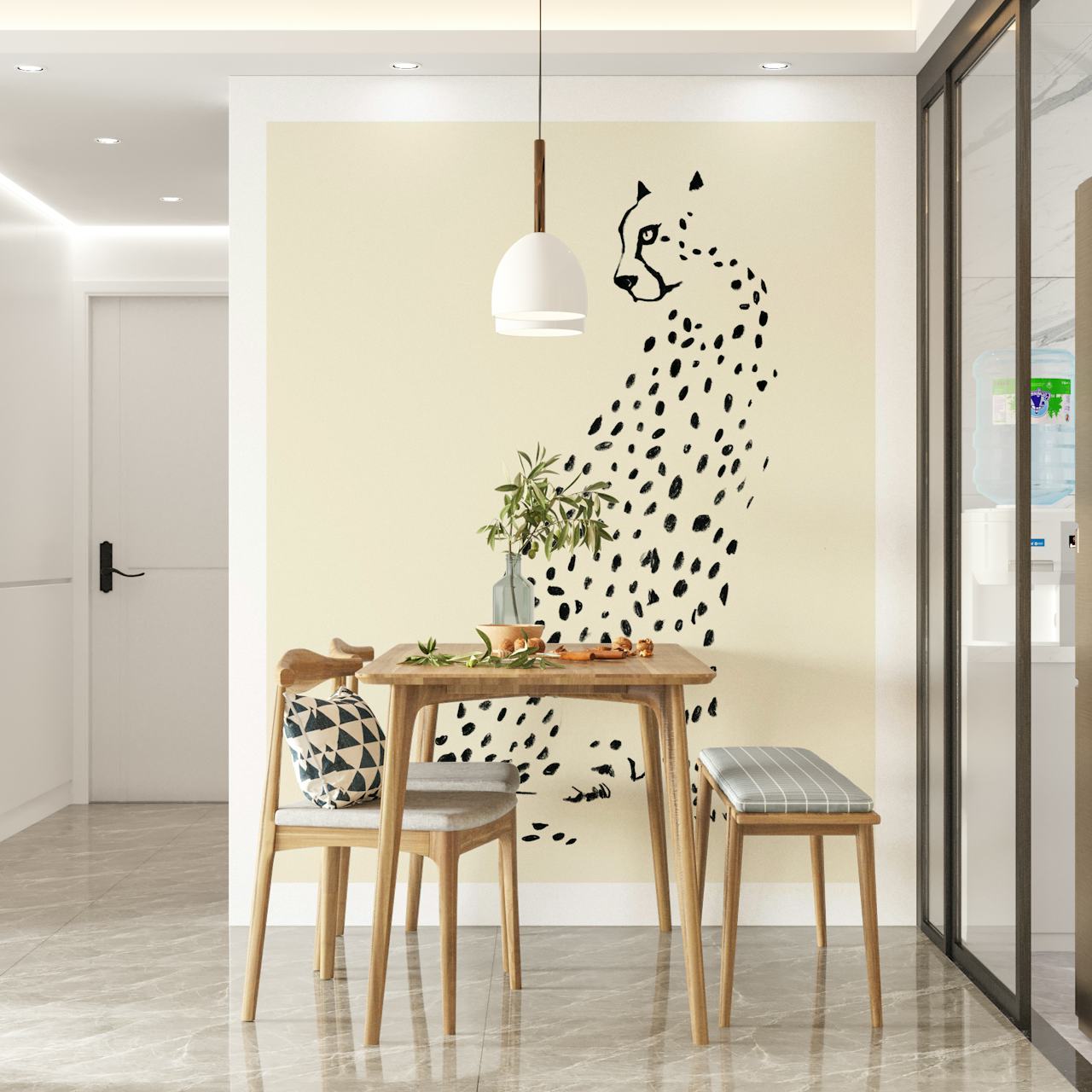 Papel pintado Pandc Leopard mostrado en una habitación