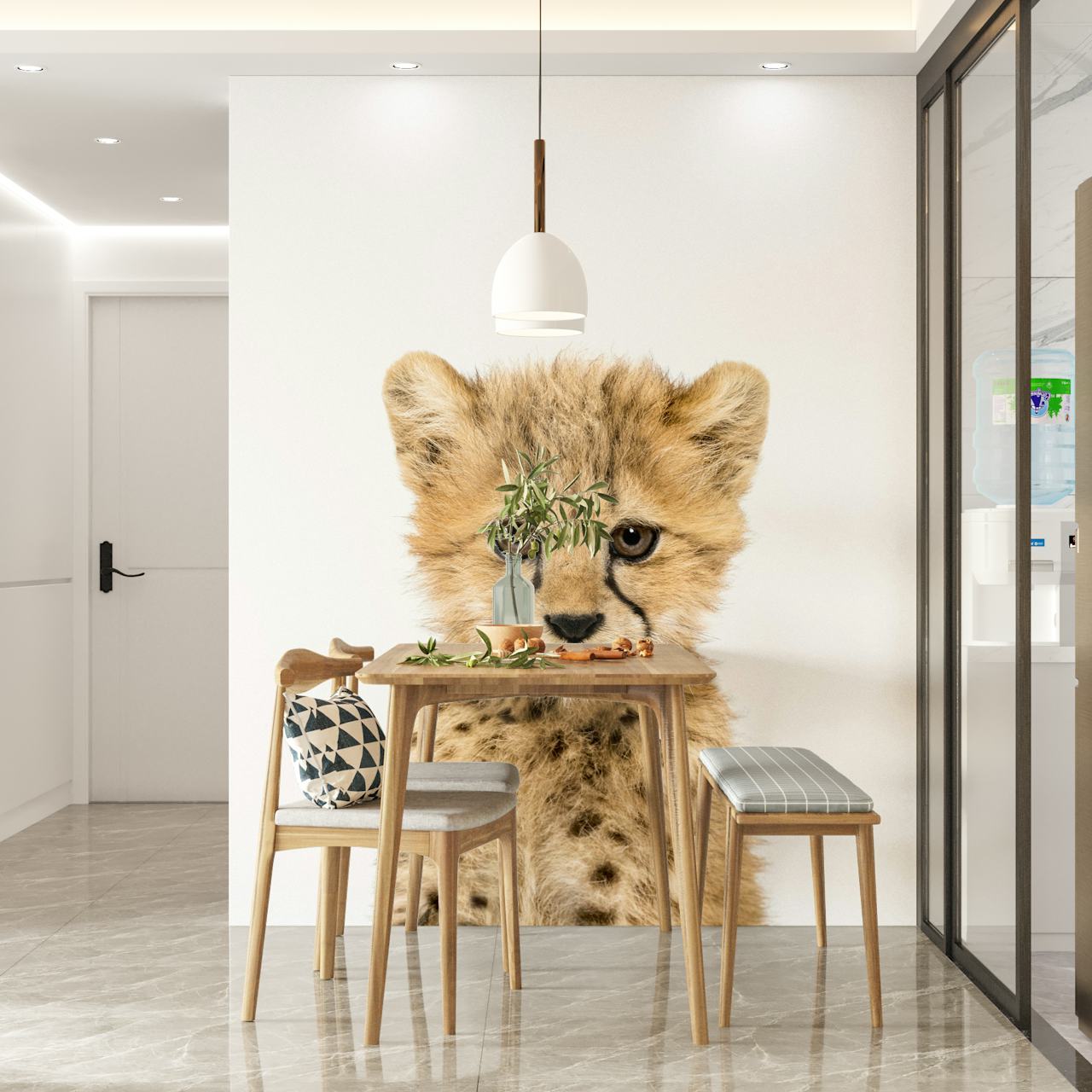 Baby cheetah wallpaper in a room