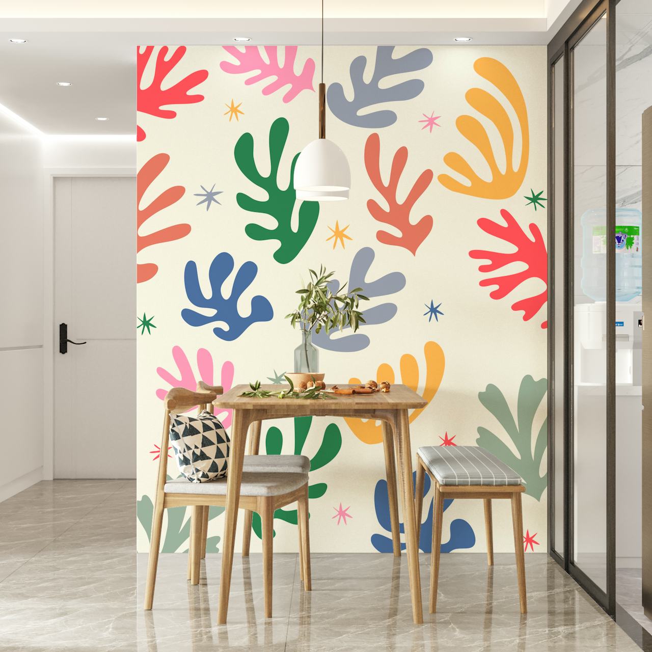 Seaweed Henry Matisse Inspired wallpaper in a room