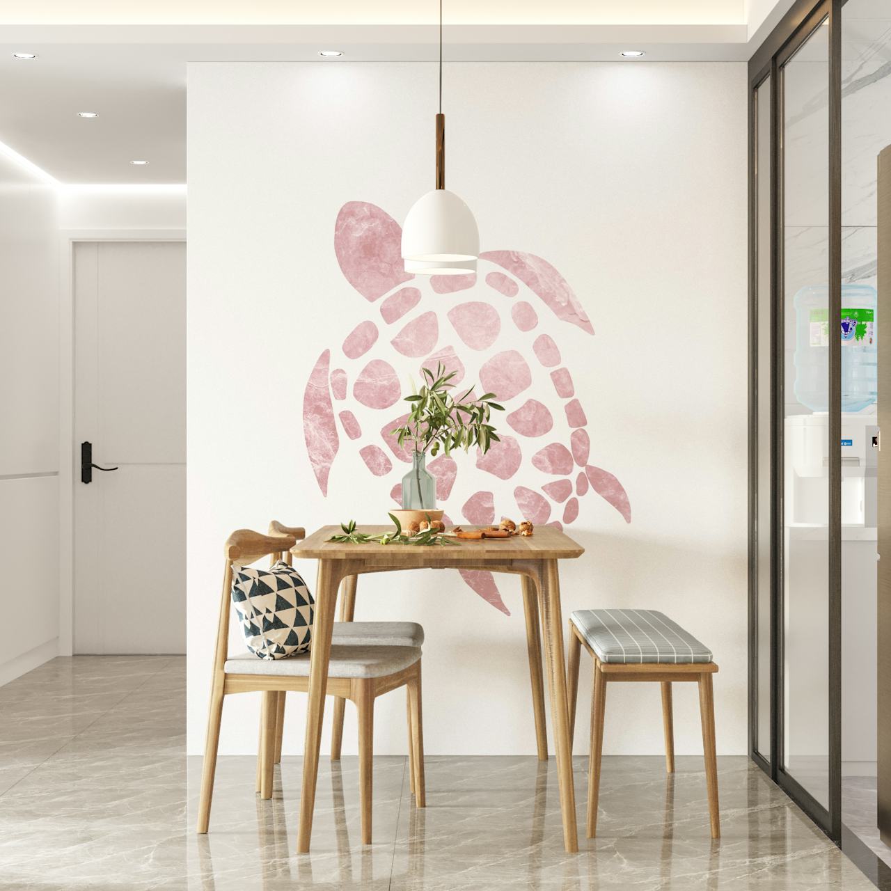 Minimalist pink turtle design on white background wallpaper