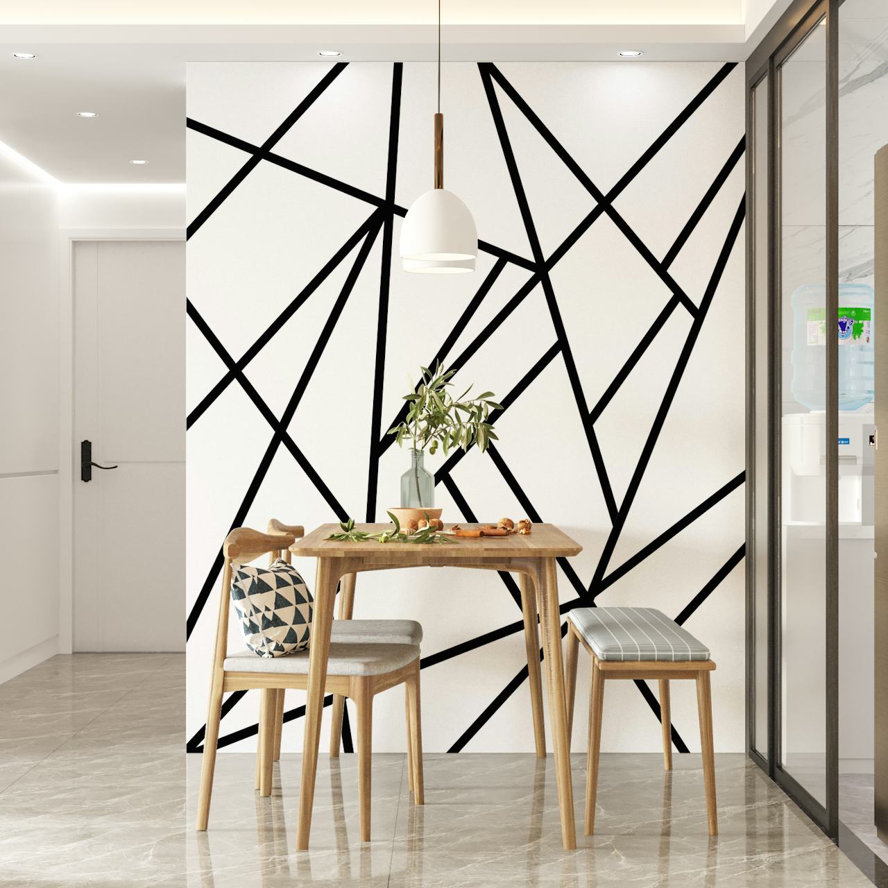 Black geometric lines on a white background wallpaper