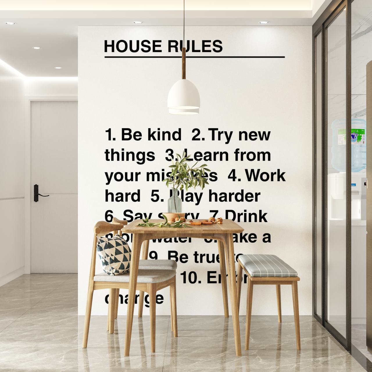 House Rules wallpaper displayed in a room