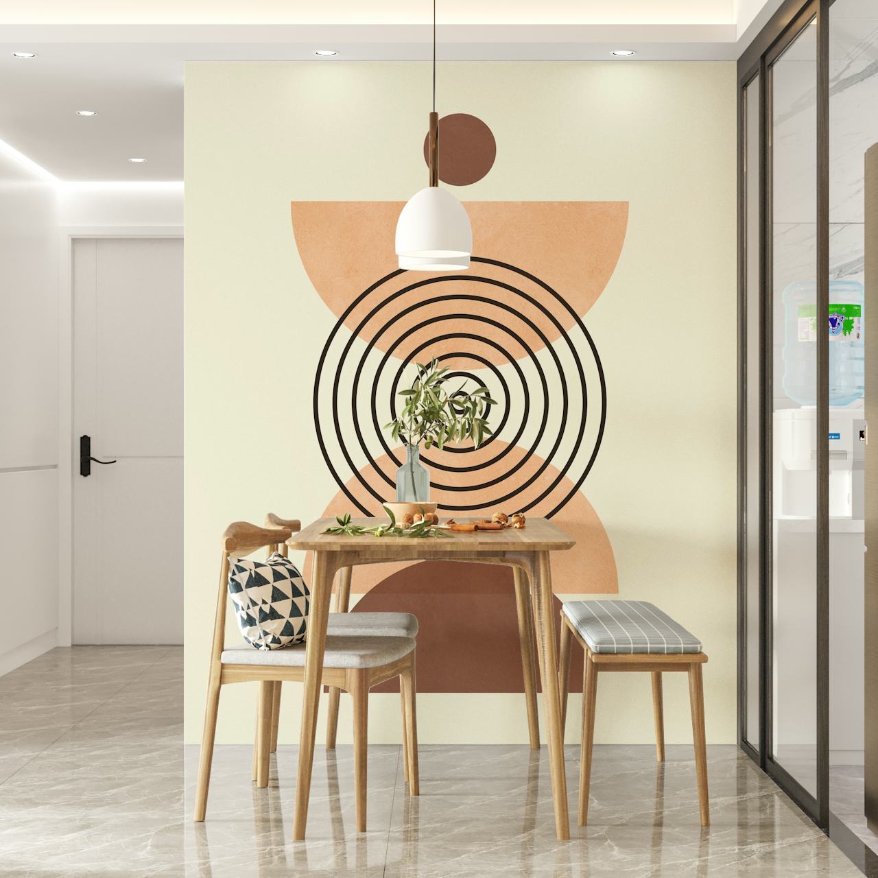 Geometric shapes in beige and brown with black lines wallpaper
