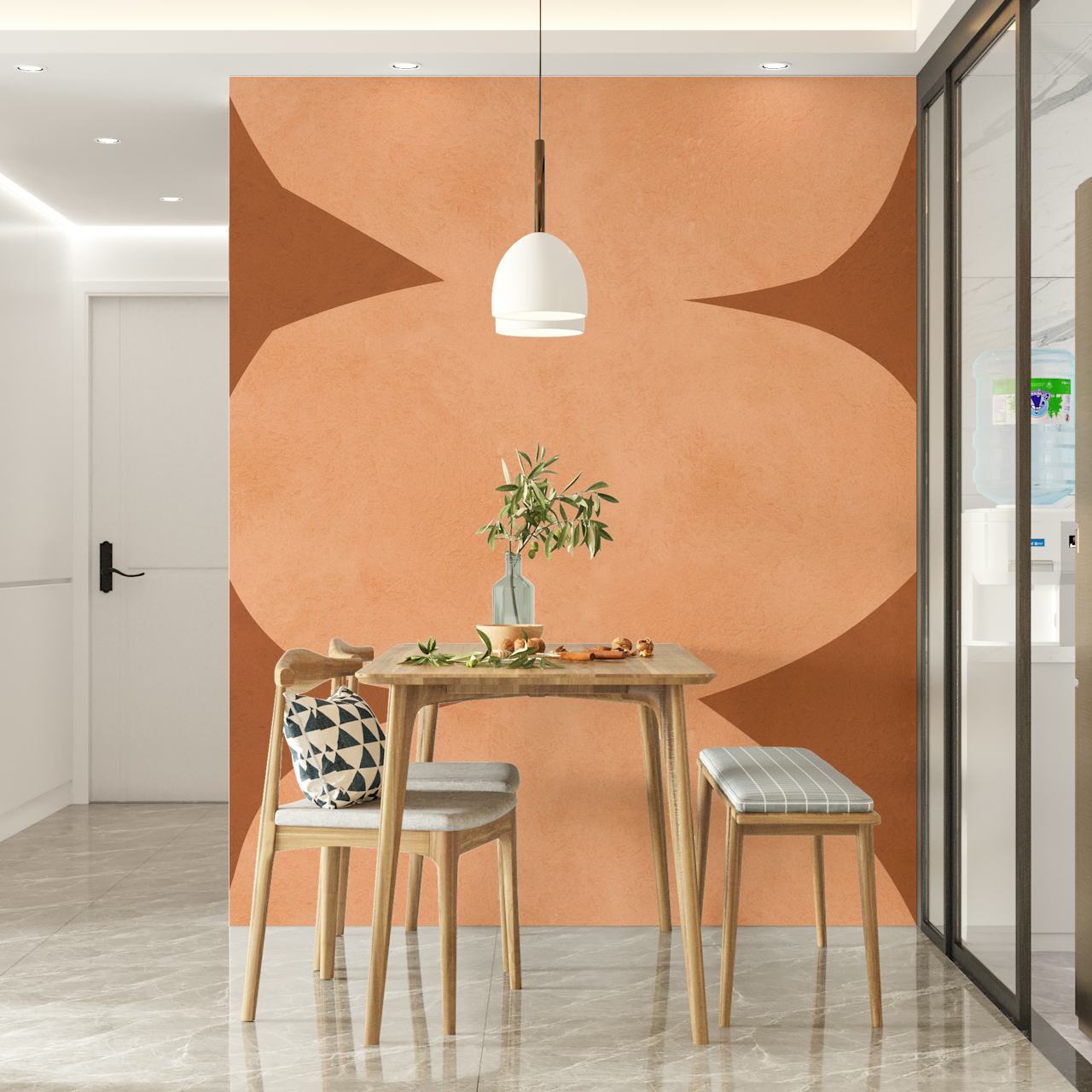 Terracotta geometry geometrisk tapetdesign i et rom