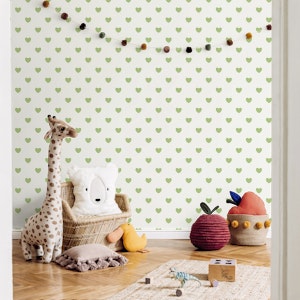 Hearts Pattern for Kids Beige Green Unisex