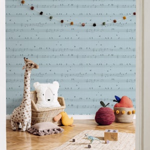 Musical birds texture large – earthy blue