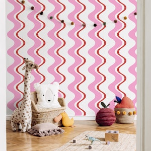 Playful wiggle wave stripes - red and pink