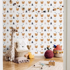 Seamless kids pattern with lovely cute bears and forest