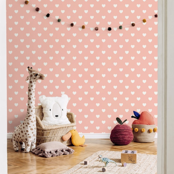 Hearts Pattern for Kidsroom soft pink beige