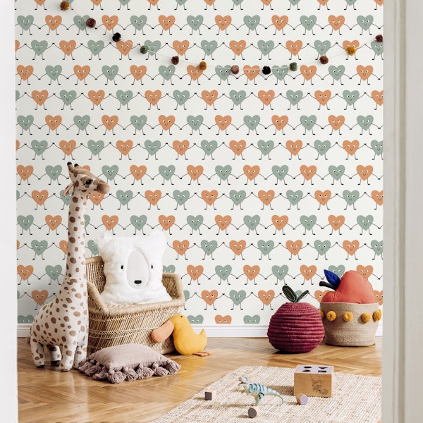 Happy Love Hearts Boho Brown Green