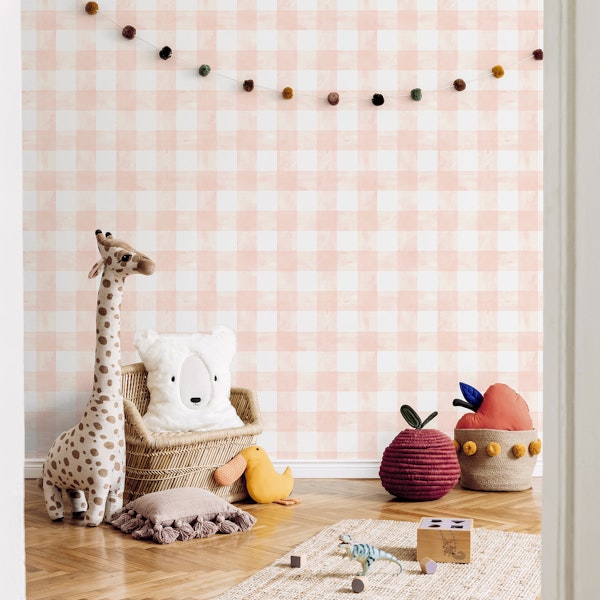Blush pink Watercolor Gingham. Vicky check