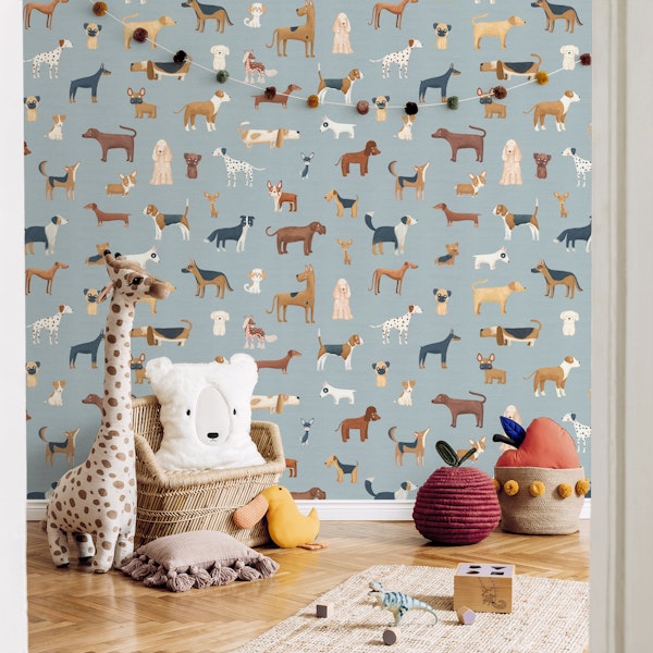 Delightful Doggy Big scale Textured blue