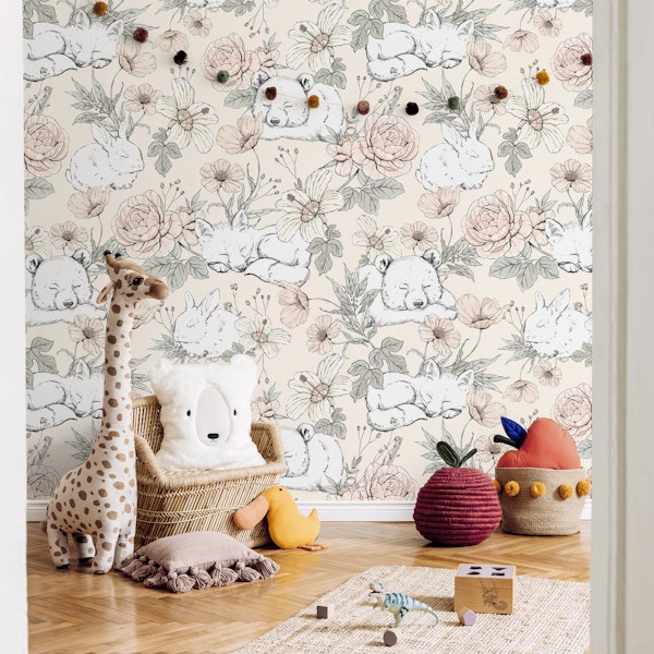 Sleeping Woodland - peach - pattern