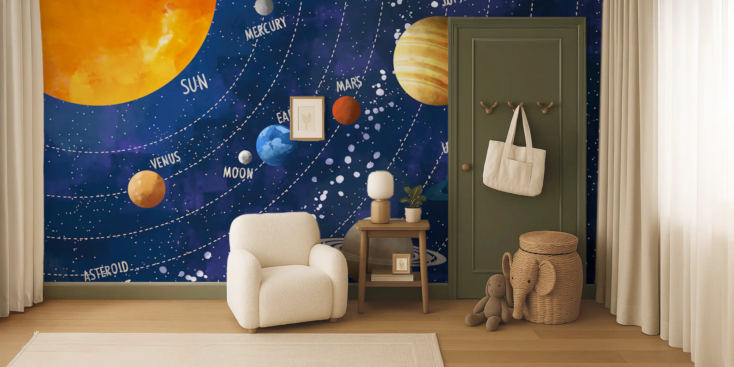 Solar System Theme Wallpaper for Kids Room