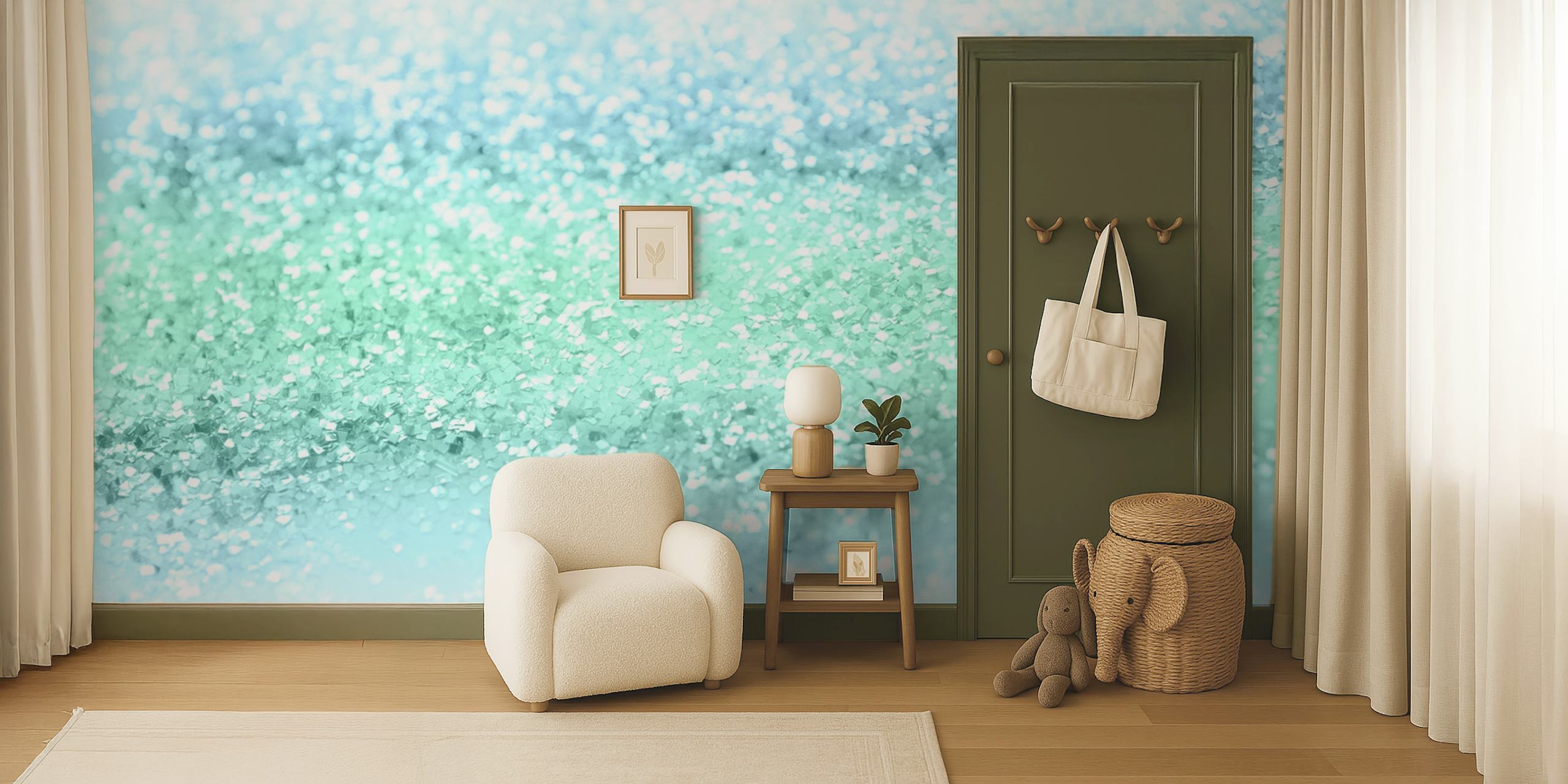 tapeta Aqua Seafoam Ocean Glitter u sobi