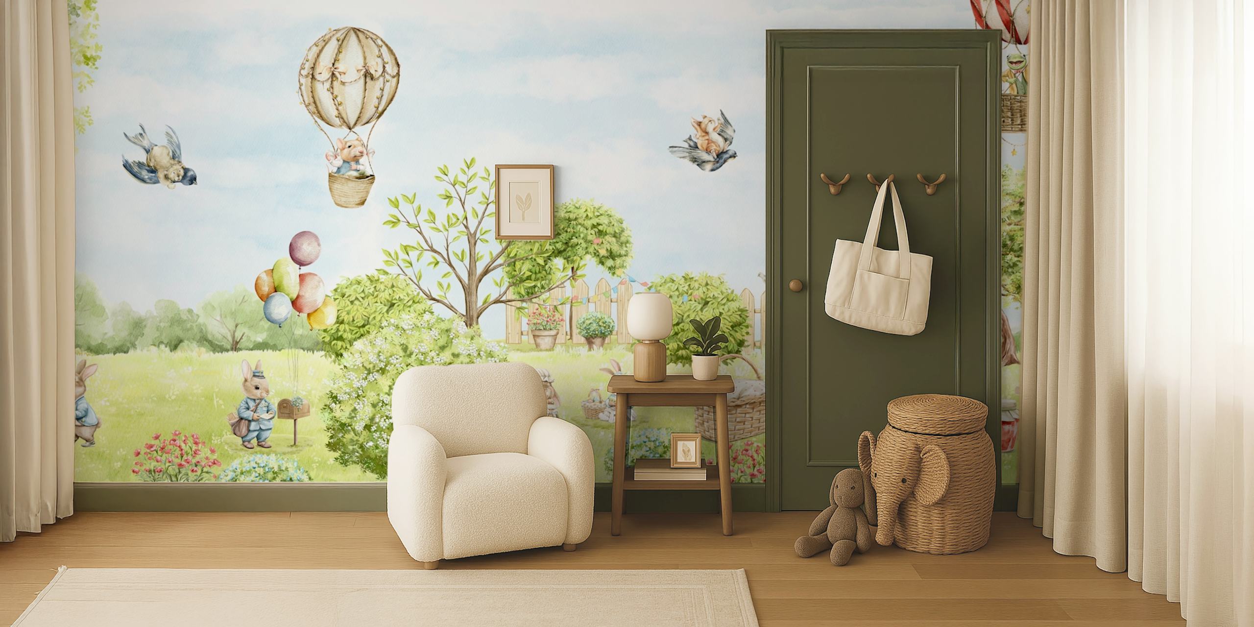 Cute animals in a countryside scenery wallpaper