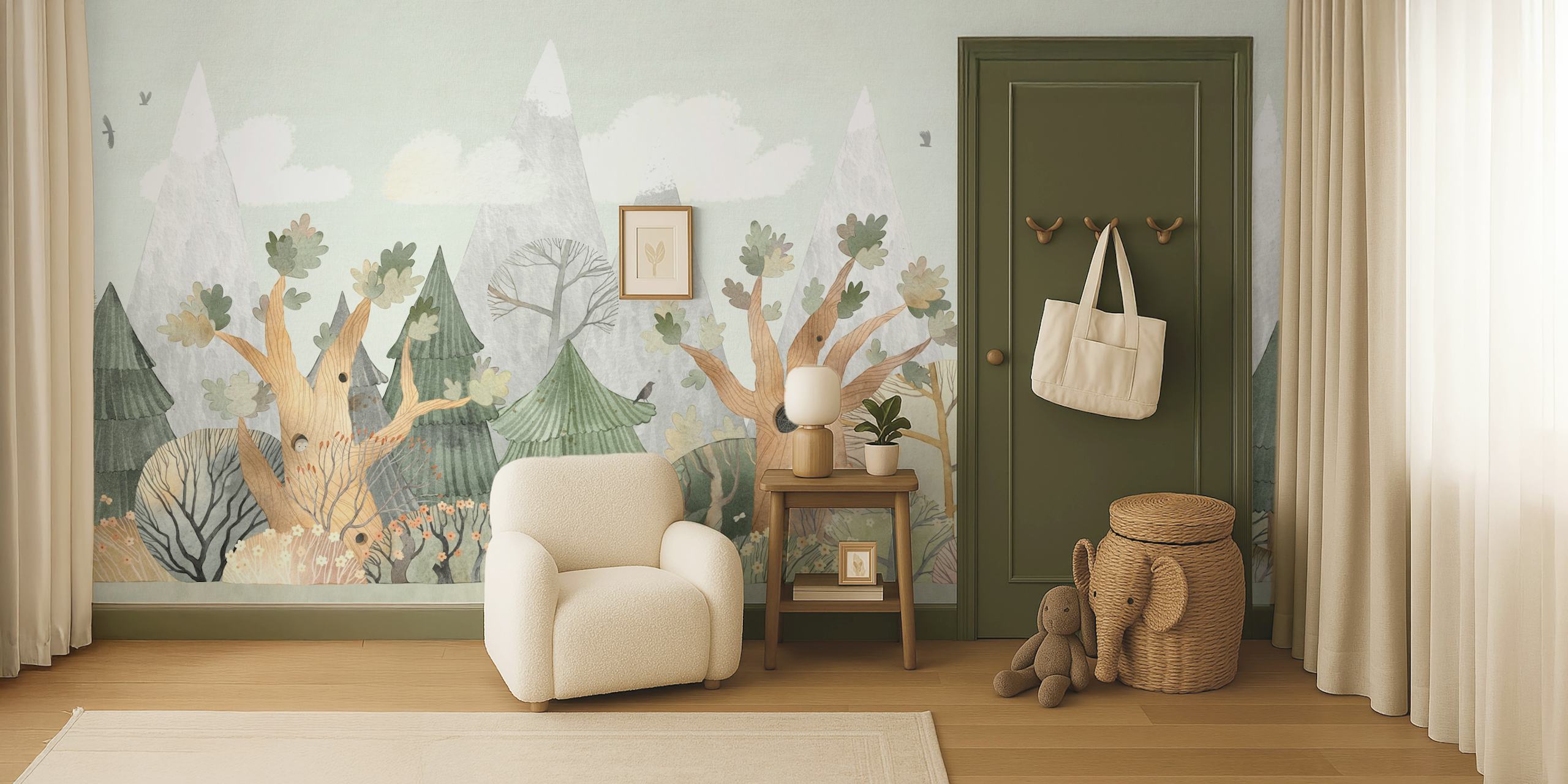 Carta da parati Storybook Forest Scene in una stanza