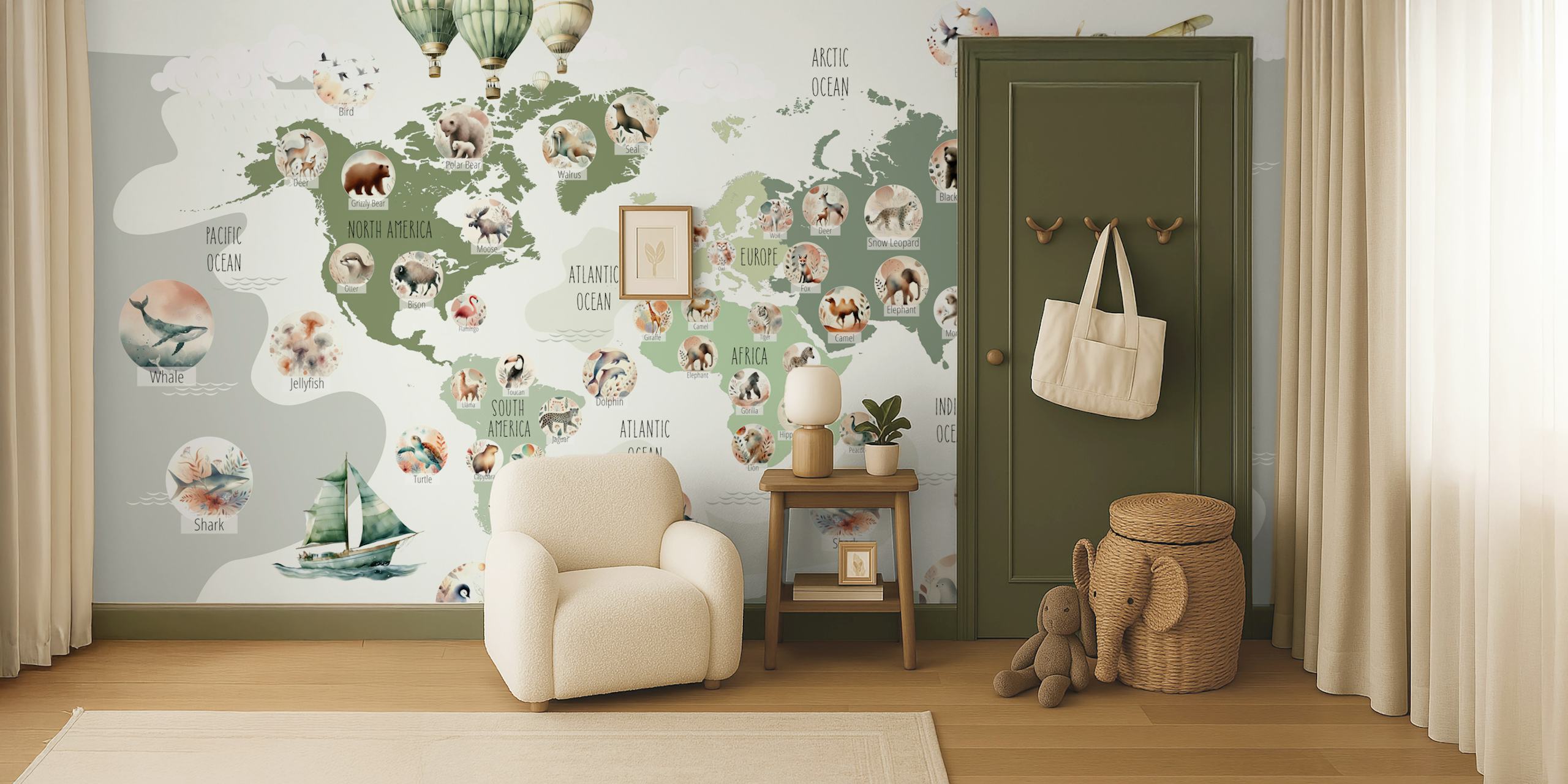 Green Wildlife Map wallpaper in a room