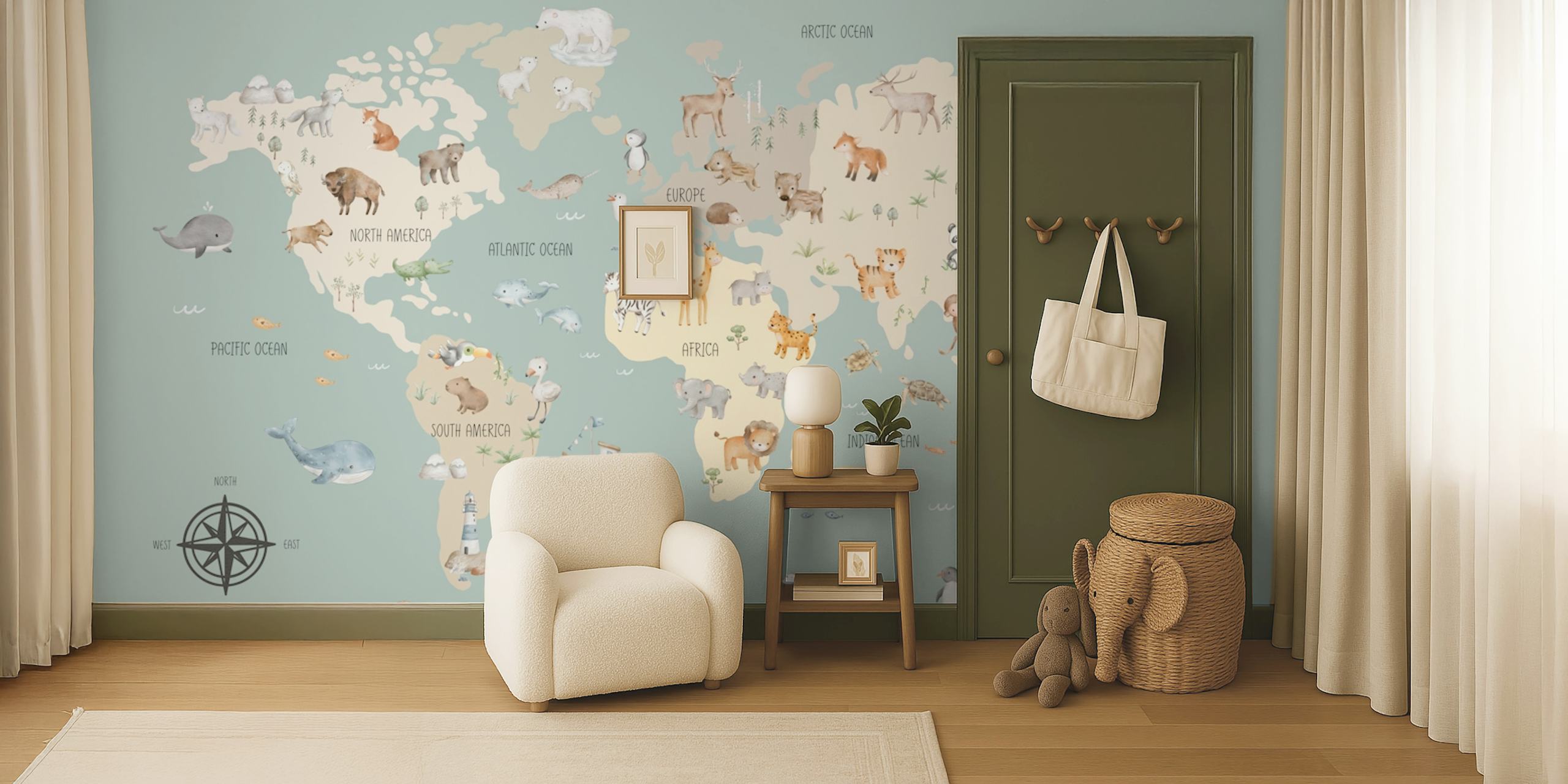 Animal Adventure World Map on Green papier peint