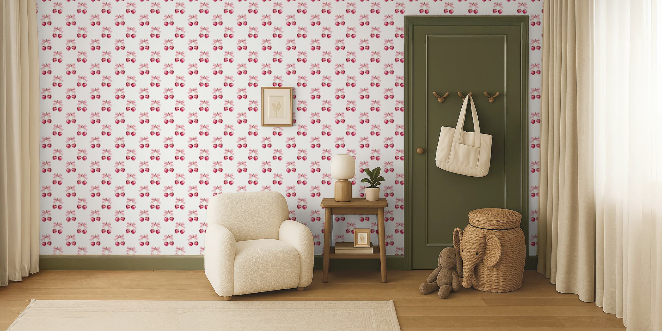 Pink Cherry Bows Garden wallpaper in a room