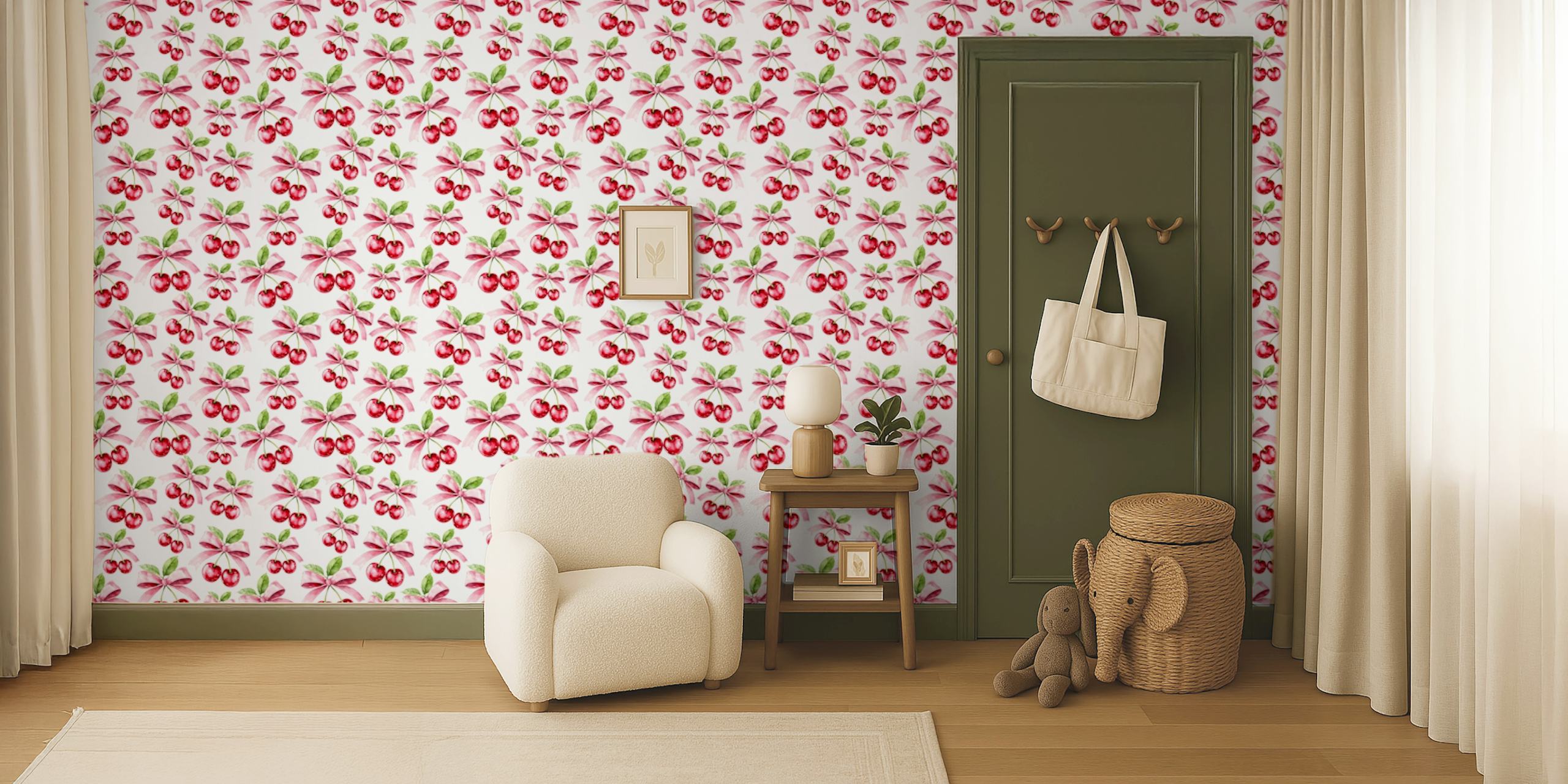 Sweet Cherry Ribbons Paradise wallpaper in a room