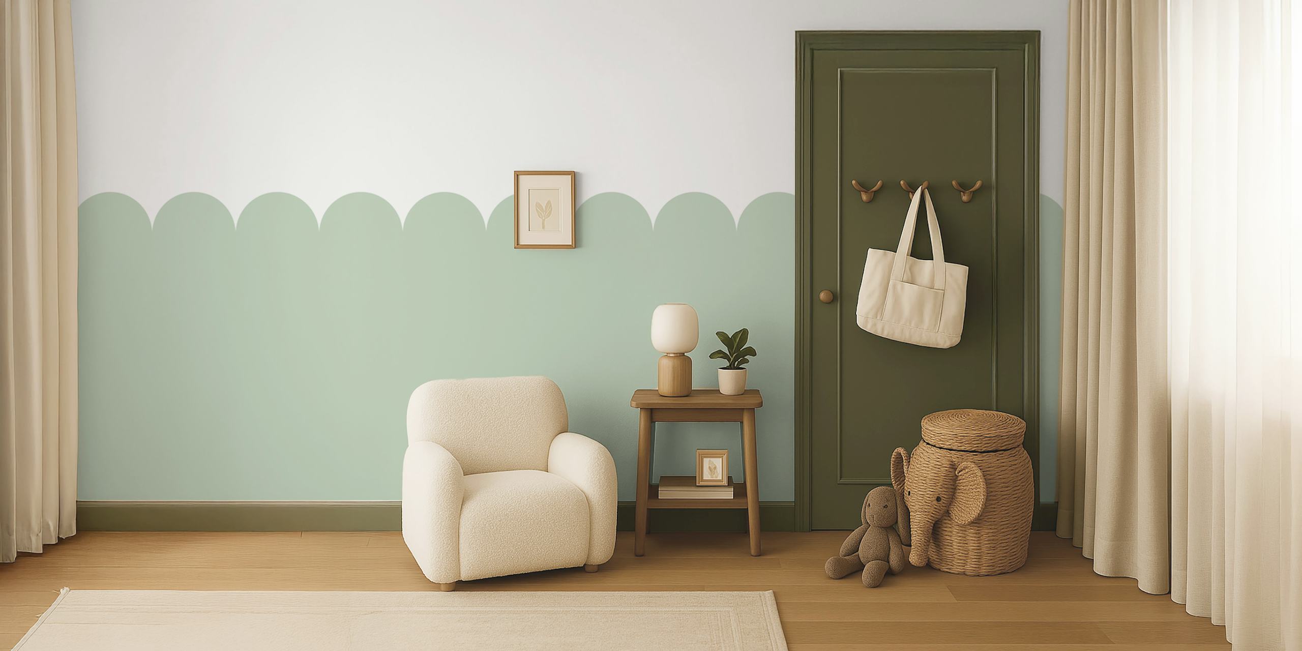 Light Sage Green Arches tapet i et rum