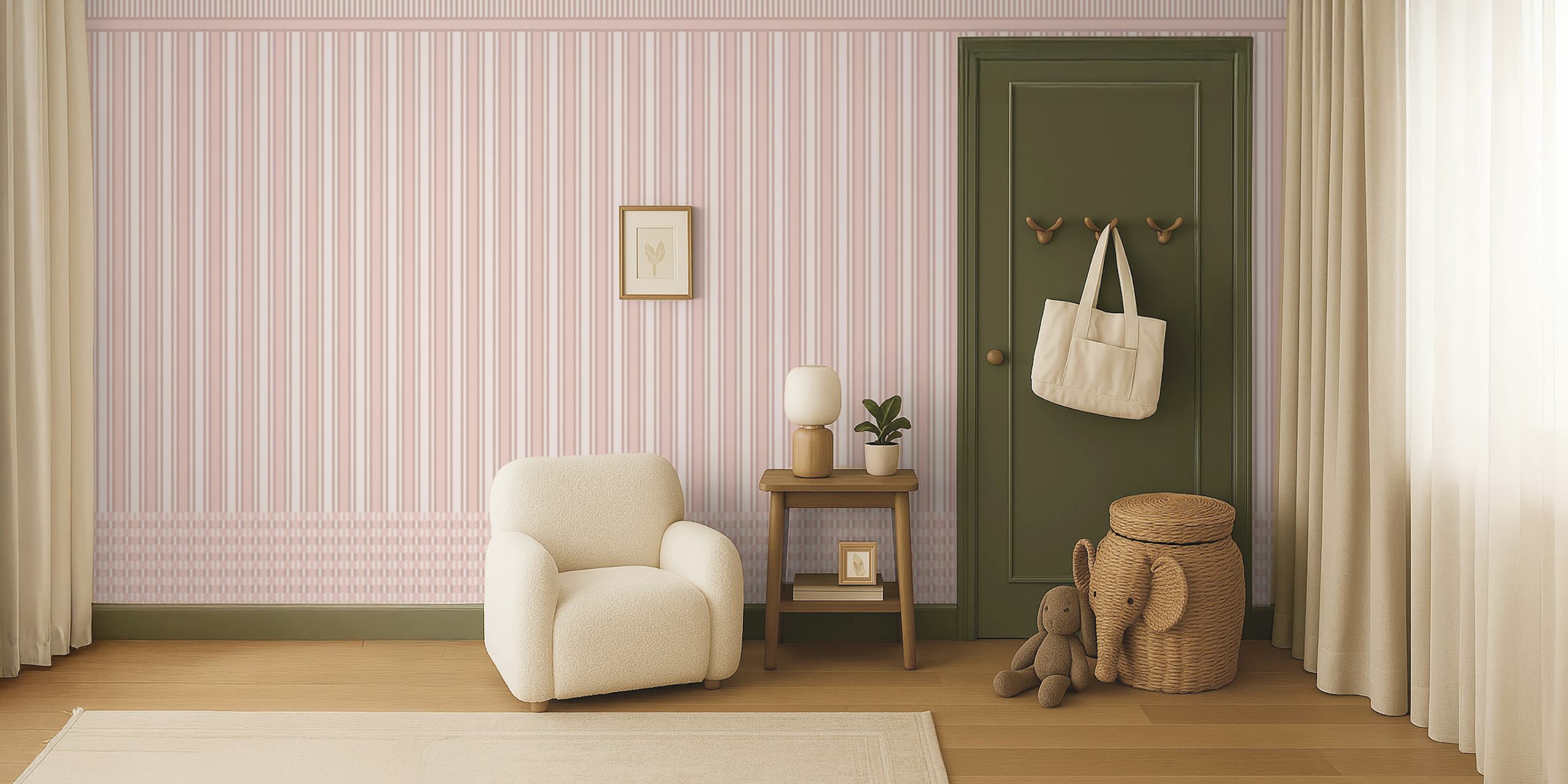 Heritage panel stripes – soft pastel pink ταπετσαρία σε ένα δωμάτιο