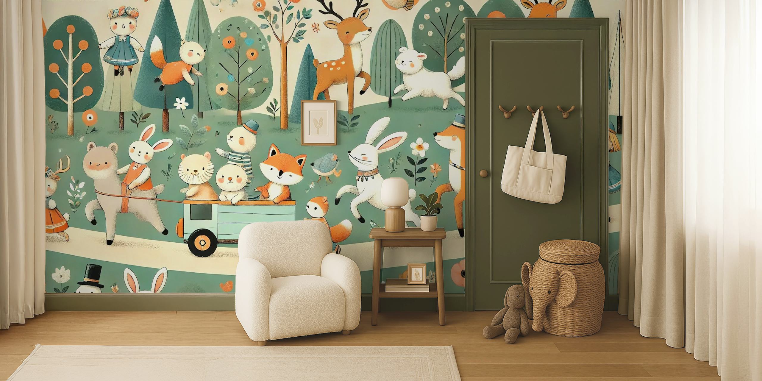 Papel de parede Forest Friends Parade em um quarto