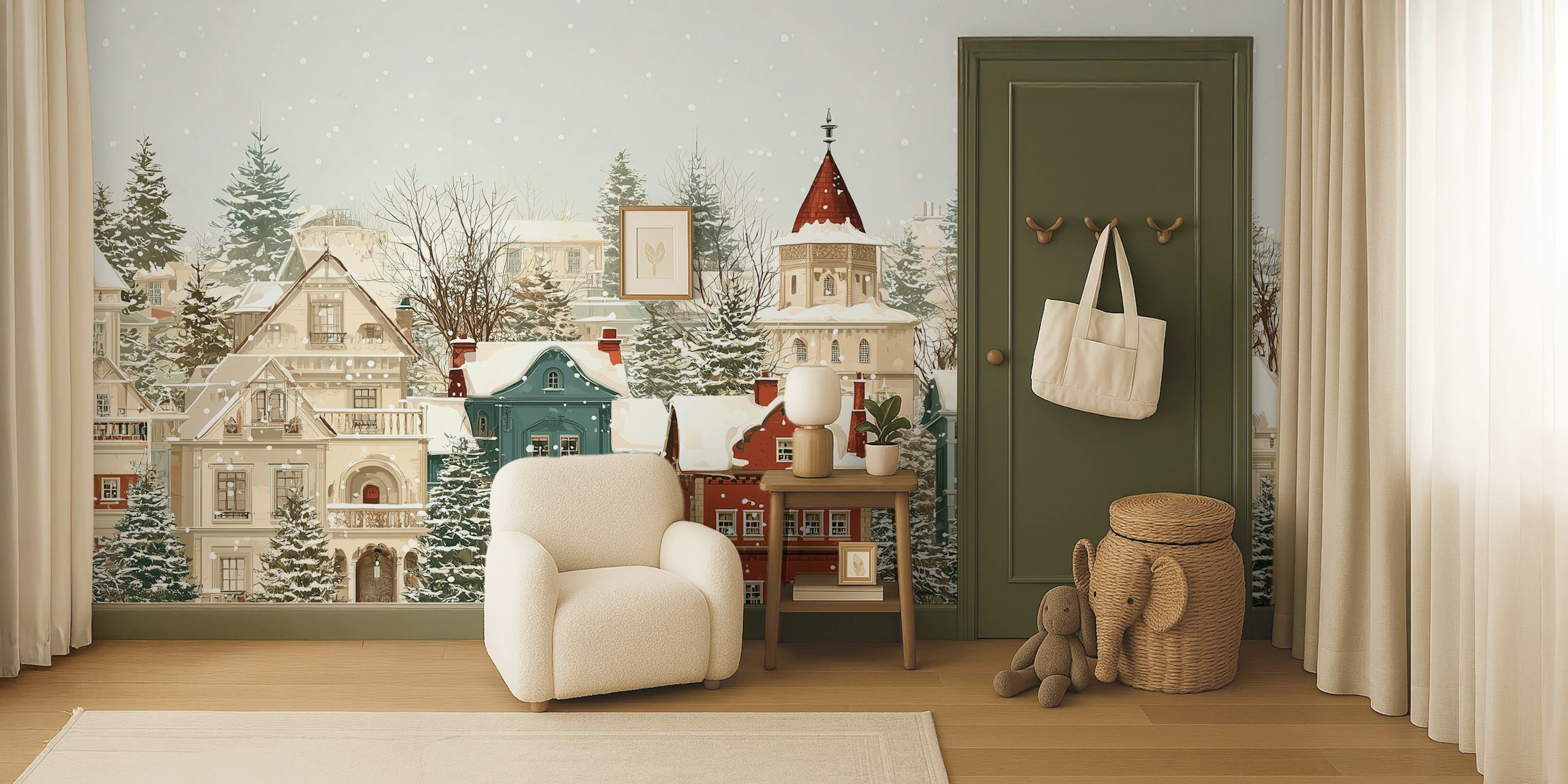 Papel pintado que representa una Snow-Covered Victorian Village