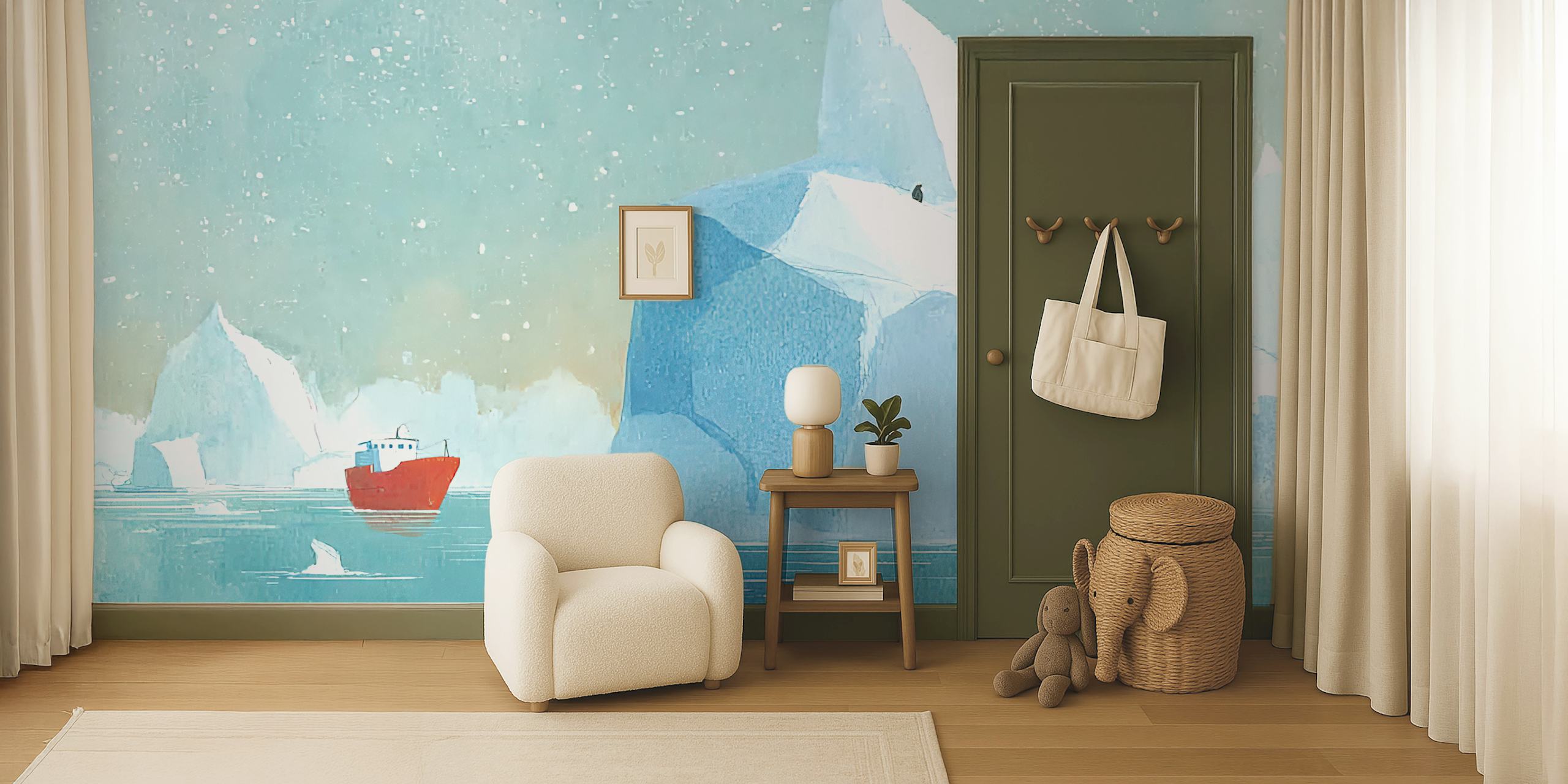 Papel de parede Arctic Expedition com icebergs e um navio