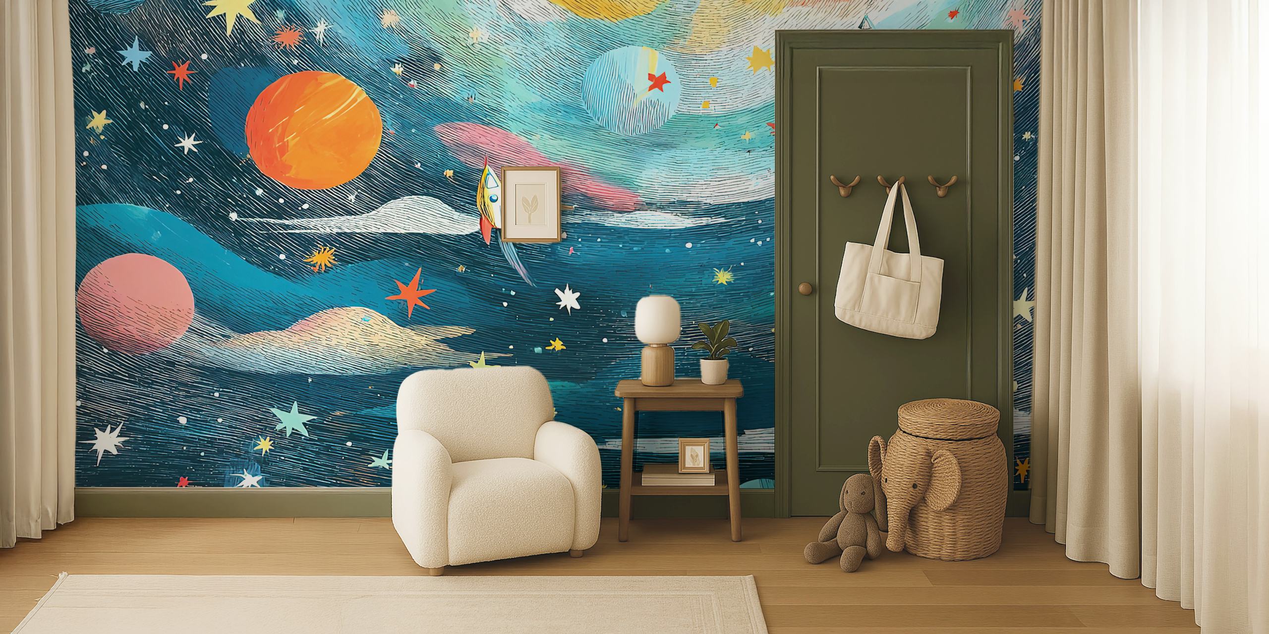 Cosmic Voyage tapetdesign med raketer och planeter