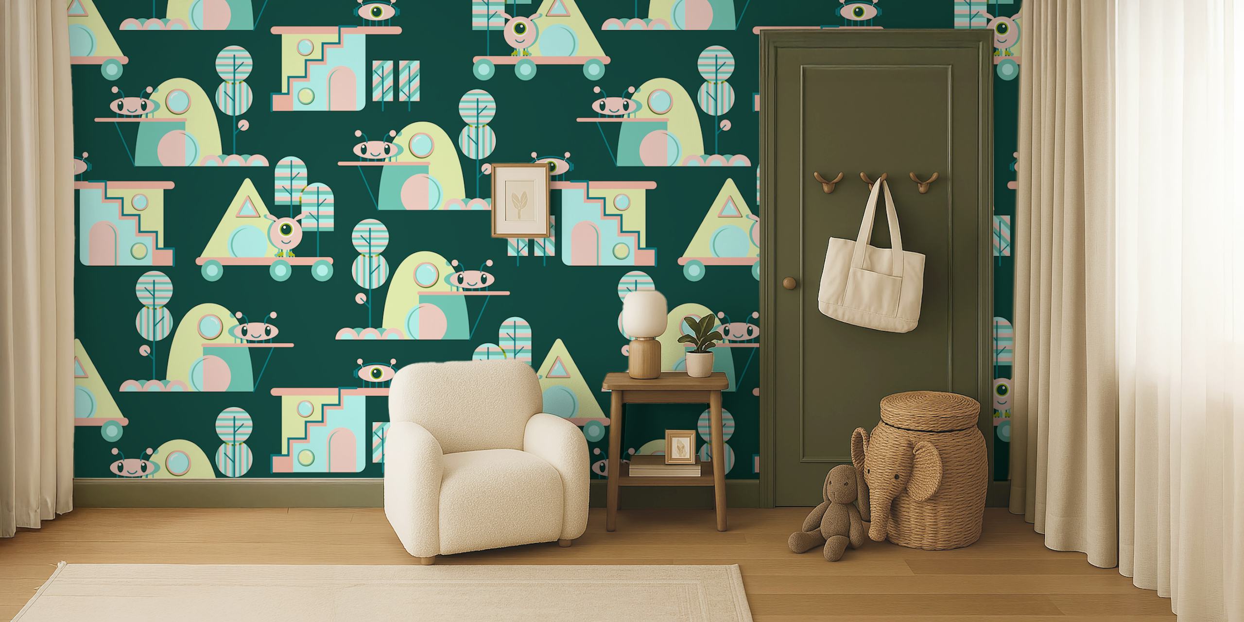 Playful alien invasion tapet i et rum