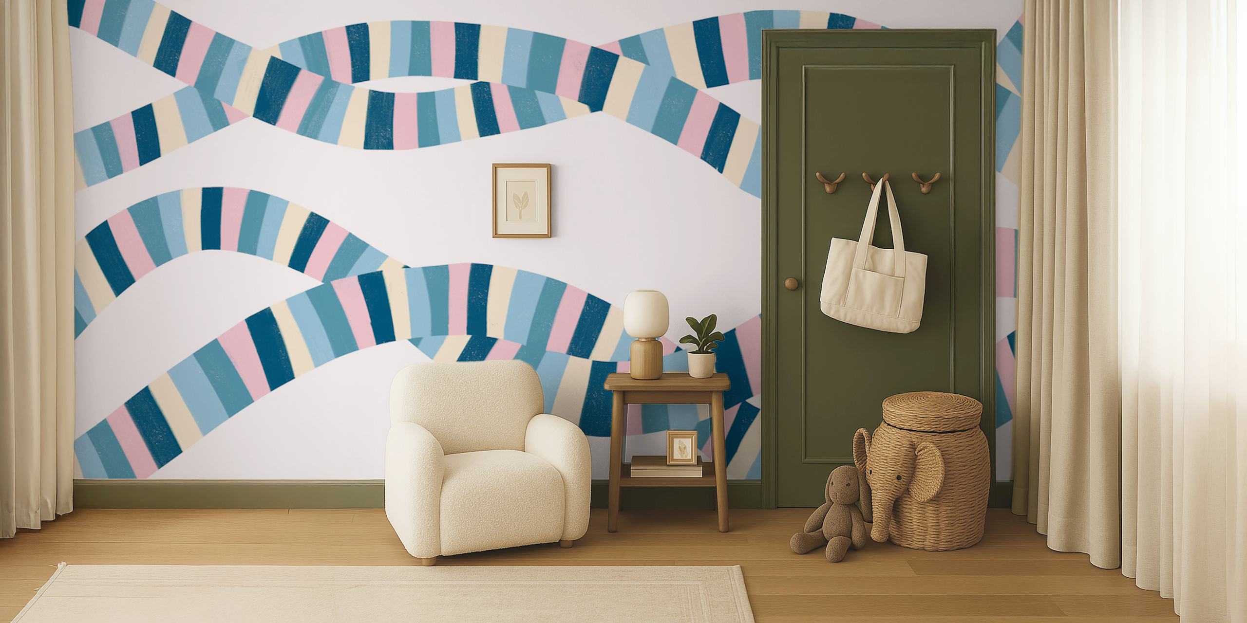 Tapeta Pastel Ribbon Waves w stylowym pokoju